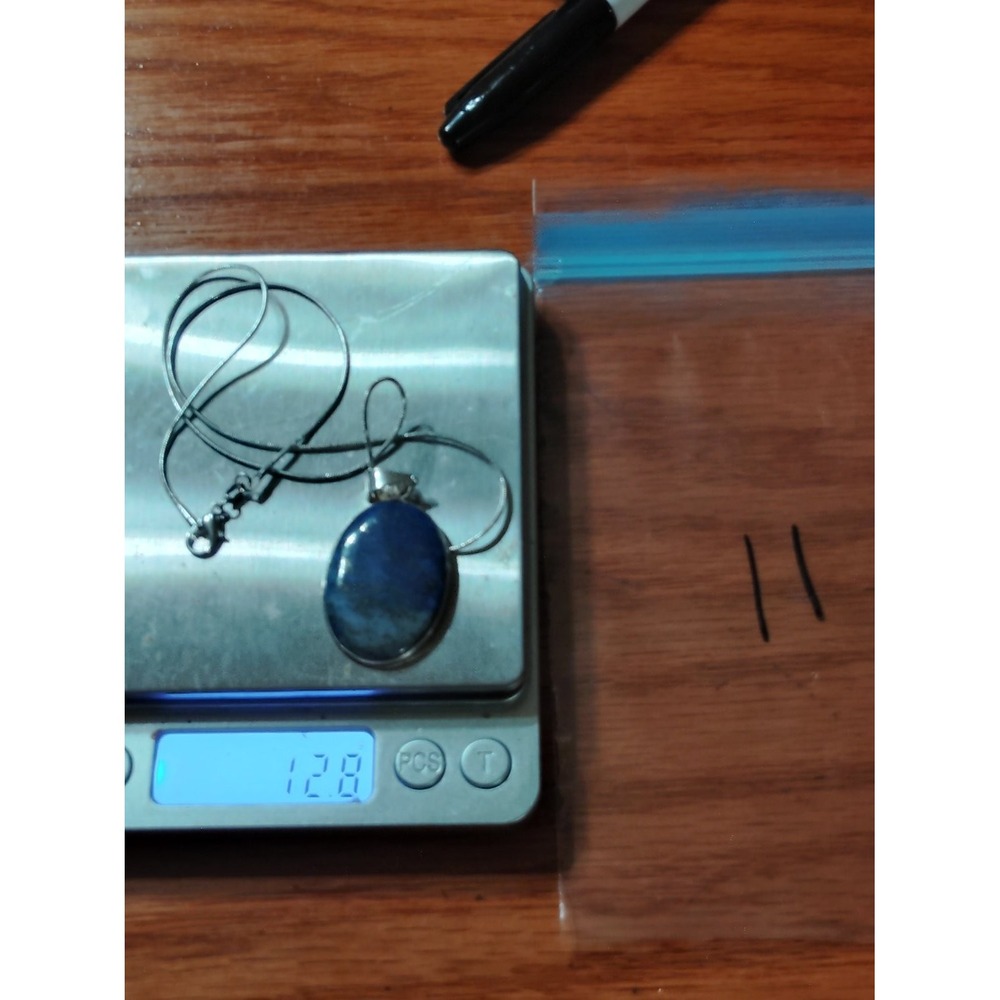 Lapis Lazuli 925 Sterling Silver Oval Pendant Snake Chain Necklace 20 Blue